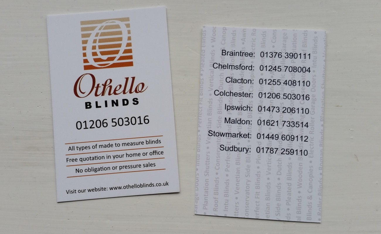 New Othello Blinds business cards are in!